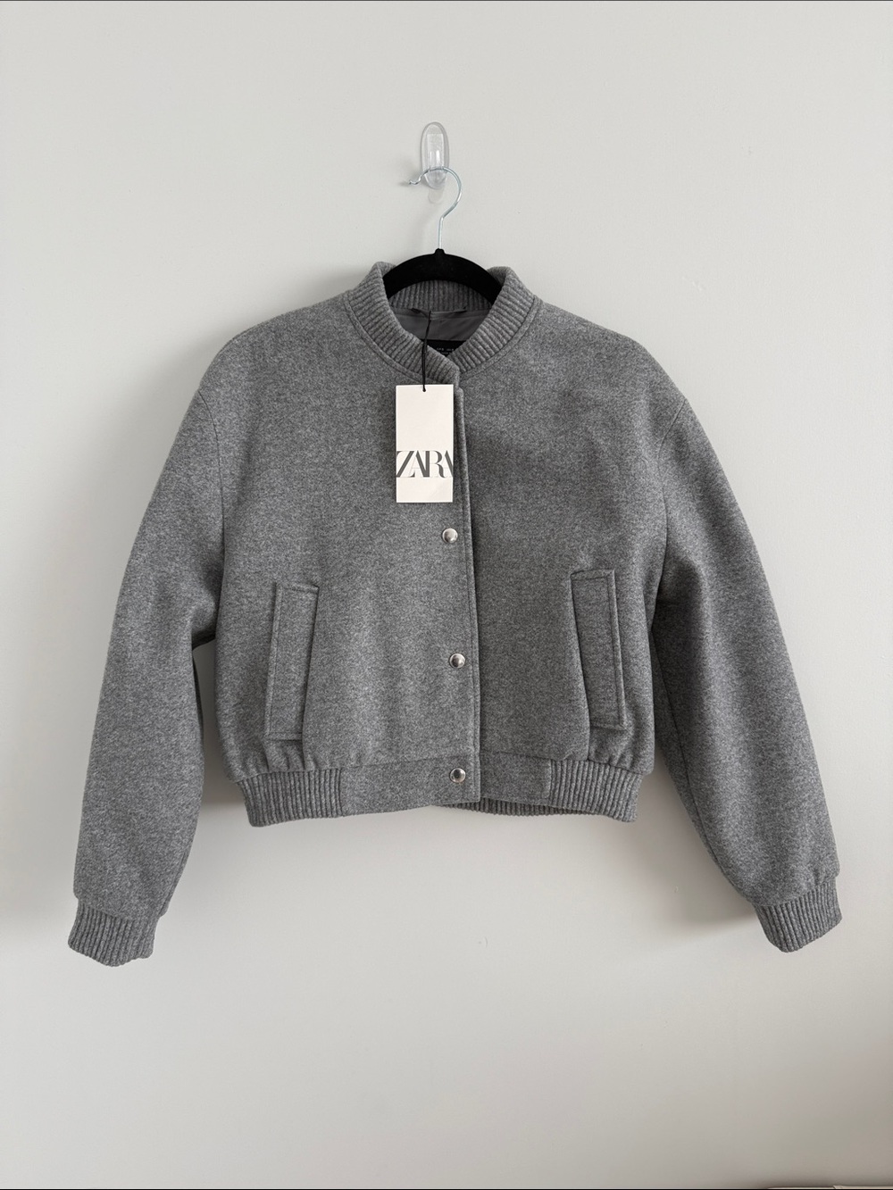 ZARA Grey Cropped Bomber Jacket